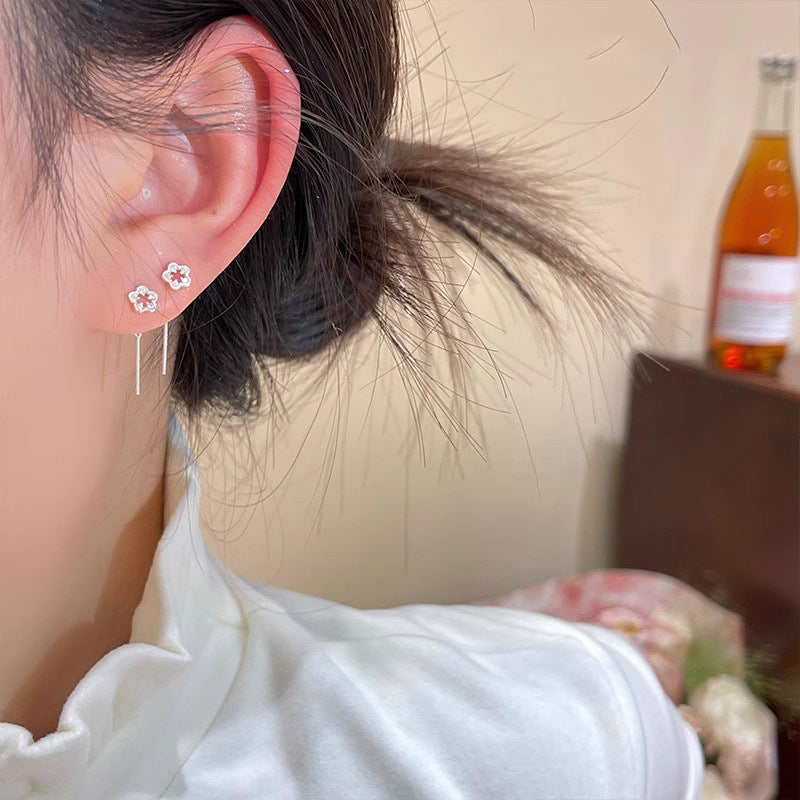精致小巧银色花朵耳线女2025年新款韩国高级感耳钉小众设计感耳饰