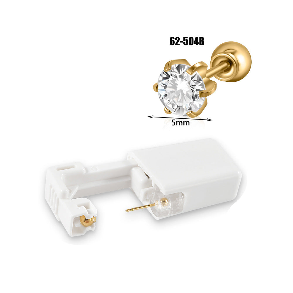 跨境不锈钢一次性耳洞打耳器耳钉花朵蝴蝶锆石头部球座一次打耳枪