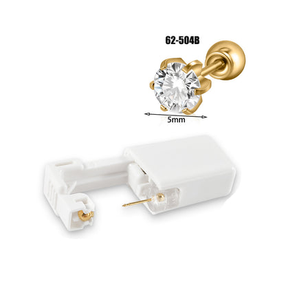 跨境不锈钢一次性耳洞打耳器耳钉花朵蝴蝶锆石头部球座一次打耳枪