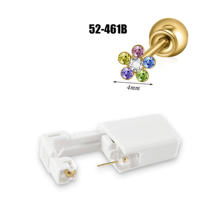 跨境不锈钢一次性耳洞打耳器耳钉花朵蝴蝶锆石头部球座一次打耳枪