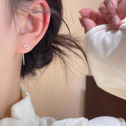精致小巧银色花朵耳线女2025年新款韩国高级感耳钉小众设计感耳饰