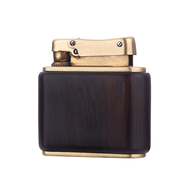 Creative press type kerosene lighter pure copper old-fashioned retro personalized solid wood arm covering kowtow machine nostalgic grinding wheel